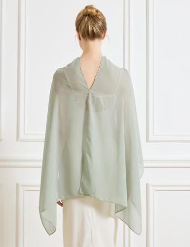 Chiffon Cape Shawl Wrap Scarf 3 Ways to Wear Elegant Sheer Capelet for Evening Dresses Weddings Parties - color: Sage Green