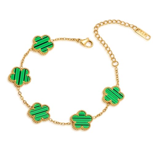 FLY FEI 18K Gold-Plated Four Leaf Clover Bracelet for Women,Adjustable lucky Bracelet Set Jewelry Gift-Hypoallergenic Charm for Birthdays, Wellness & Daily Wear - color: style01-Green