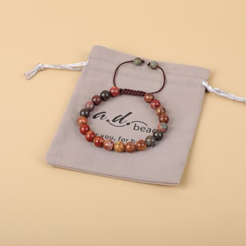 AD Beads Unisex 8mm Gemstone Bracelets Healing Macrame Adjustable 7-9 Inches || wear this healing natural gemstone bracelet help to erase your pain and fear || recover your energy||| - color: Picasso Jasper