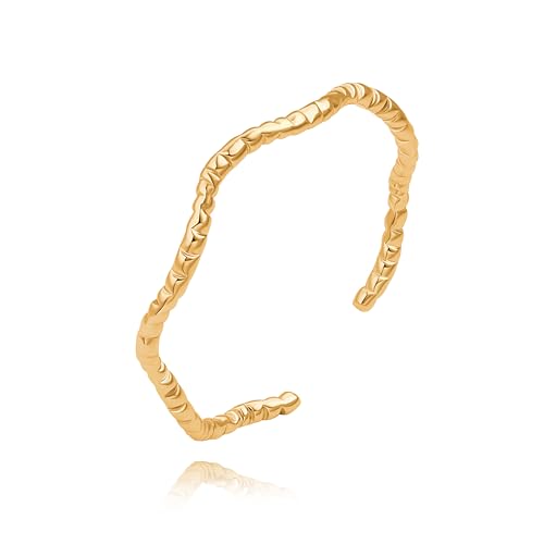 POTESSA 18K Gold Plated Cuff Bracelets Adjustable Dainty Bangle Handemade Jewelry for Women - style: wave