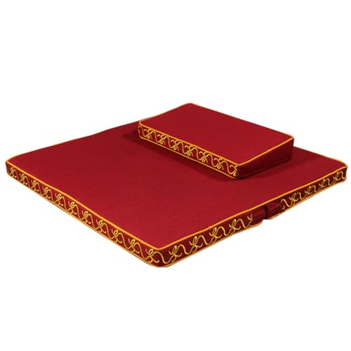 Portable Foldable Meditation Cushion Mat Set with Washable Cotton Linen Cover, Larger Thick Yoga Mat Bolster Floor Pillows Seating for Adults Meditation Accessories red-60CM - color: Red, size: 60CM