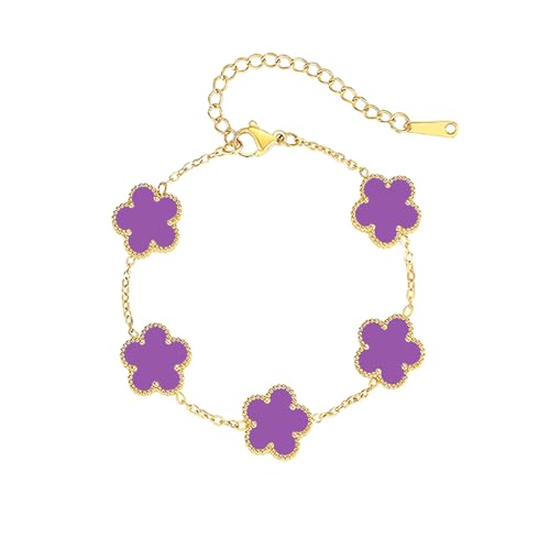 FLY FEI 18K Gold-Plated Four Leaf Clover Bracelet for Women,Adjustable lucky Bracelet Set Jewelry Gift-Hypoallergenic Charm for Birthdays, Wellness & Daily Wear - color: style01-Purple
