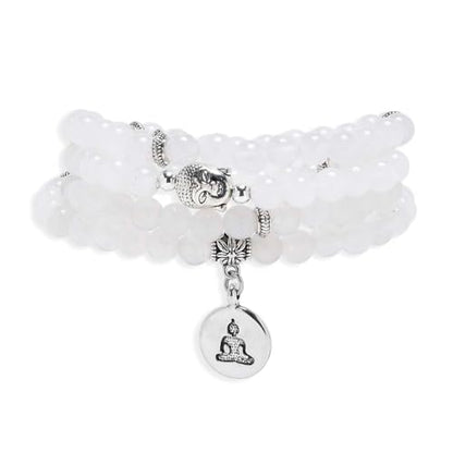 108 Mala Beads Bracelet/Necklace with Buddha Charm – Meditation Beads, Yoga Jewelry, Prayer Beads, Zen Necklace – Ideal Gift for Spiritual Practice - style: White Jade