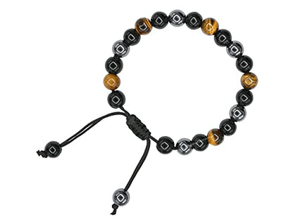 Amazing Gemstone Triple Protection Bracelet - Hematite Black Obsidian Tiger Eye Bracelet Set for Men Women Healing Calming Anxiety Stress Relief Gifts (Adjustable) - color: Triple Protection