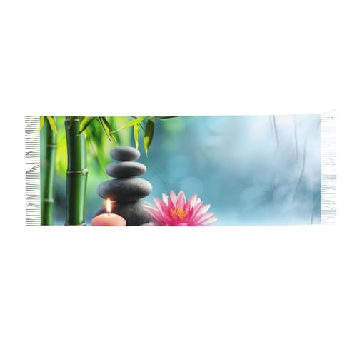 Lotus Flower With Bamboo Relax Candles Design With Zen Meditation Theme Winter Scarf - Extra Long 71 Inch Cashmere Soft Fringe Scarf, Lightweight And Warm, Suitable For All Seasons