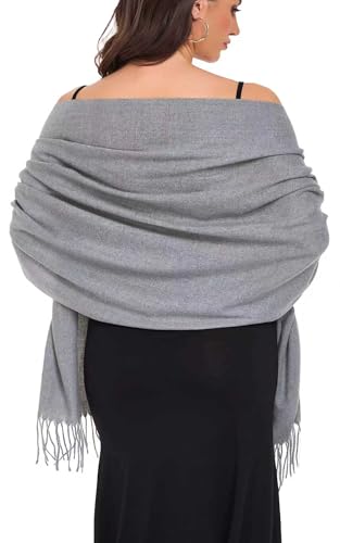 Pashmina Shawl and Wraps for Evening Dresses Resemble Cashmere Scarf for Women Wedding Winter Warm Shawls - color: Gray