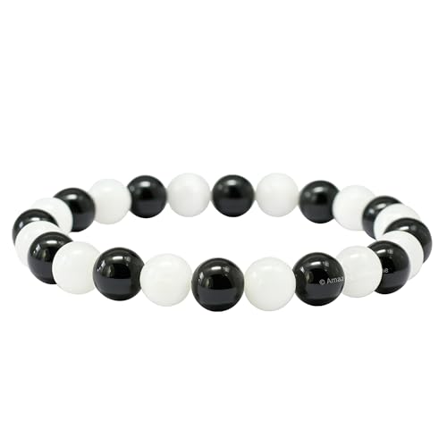 Amazing Gemstone Crystal Bracelet for Women Men's Gifts - Protection Healing Crystal Bracelet - 8mm Gemstone Beaded Stretchable Bracelet Pulseras Para Hombres Mujer Stocking Stuffers Mothers Day Gift (Black Tourmaline Selenite) - color: Black Tourmaline S