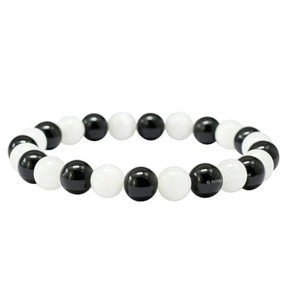 Amazing Gemstone Crystal Bracelet for Women Men's Gifts - Protection Healing Crystal Bracelet - 8mm Gemstone Beaded Stretchable Bracelet Pulseras Para Hombres Mujer Stocking Stuffers Mothers Day Gift (Black Tourmaline Selenite) - color: Black Tourmaline S