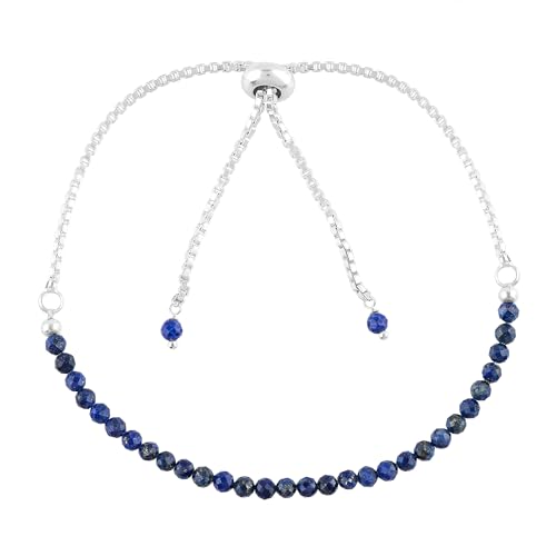 Natural Gemstone Beaded Bracelet, Microfaceted Crystals, Handmade Dainty Jewelry, Bohemian Plated Bracelet-Gift - style: Lapis-Lazuli