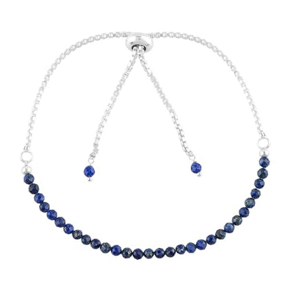 Natural Gemstone Beaded Bracelet, Microfaceted Crystals, Handmade Dainty Jewelry, Bohemian Plated Bracelet-Gift - style: Lapis-Lazuli