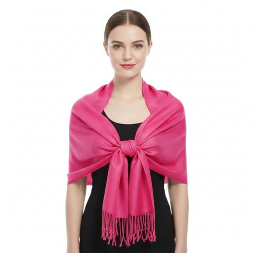 Peach Couture Women’s Pashmina Shawl Wrap – Warm Long Large Scarf for Evening Dress, Bridesmaid, Wedding & Bridal Wear - color: Hot Pink