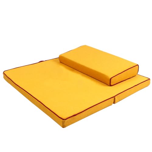 Portable Foldable Meditation Cushion Mat Set with Washable Cotton Linen Cover, Larger Thick Yoga Mat Bolster Floor Pillows Seating for Adults Meditation Accessories yellow-80cm - color: Yellow, size: 80cm