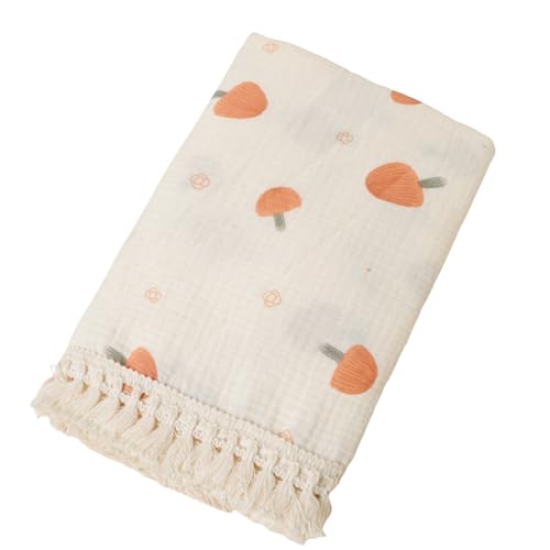 vctops Muslin Baby Blanket with Tassels 100% Cotton Mushroom Print Swaddle Blankets 39"x47" Lightweight Soft Breathable Gauze Blanket for Sleeping (Mushroom,39"x47") - color: Mushroom, size: Baby(39"x47")