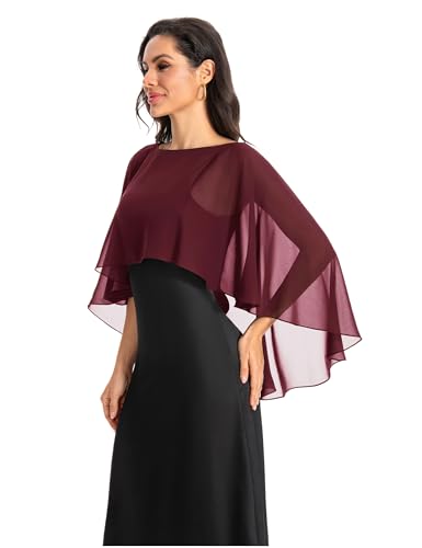 Baoqiya Women's Capelet Shawls and Wraps for Evening Dresses Soft Bridesmaid Shawl Chiffon Cape Wedding Cover Up - color: Burgundy