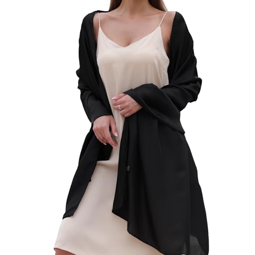 Womens Scarf Pashmina Shawls and Wraps for Evening Dresses Like Chiffon Silk Scarf for Bridal Weddings - color: Black