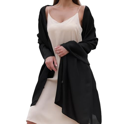 Womens Scarf Pashmina Shawls and Wraps for Evening Dresses Like Chiffon Silk Scarf for Bridal Weddings - color: Black