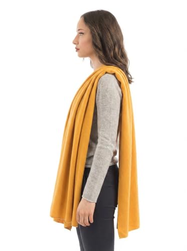 Dalle Piane Cashmere Womens Wool Cashmere Blend Stole Soft Italian Shawl Wrap for Wedding Evening Gift Made in Italy - color: Ocra Yellow