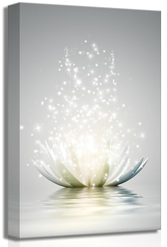 Zen Canvas Wall Art White Lotus Flower Bloom in Water Picture Yoga Spa Meditation Spiritual Room Wall Decor Poster Print for Living Room Bathroom Bedroom Office Study Room Home Decoration - color: Lotus, size: 16"L x 12"W