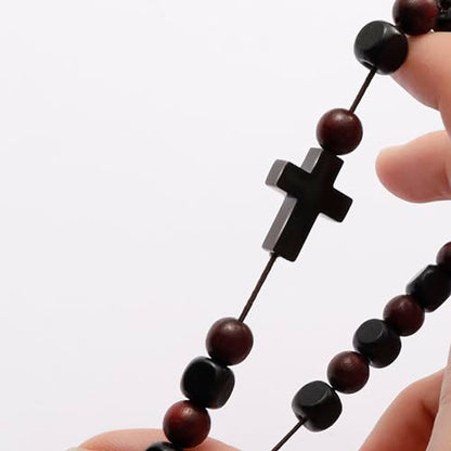 MILAKOO Wooden Bracelet with Black Stainless Steel Cross Charms Bead Christian Gifts for Women Men - color: A3