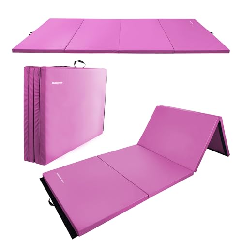 Fitvids Folding Exercise Gymnastics Mat 4'x8'x2" Gym Workout Mat with Carrying Handles High-Density Portable Fitness Aerobics Mats for Home Gym Yoga Pilates Tumbling MMA Core Training, Multiple Colors - color: Pink