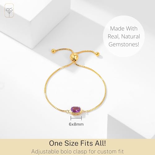 MAX + STONE 18K Gold Over Silver Gemstone Bracelets for Women | Hypoallergenic Birthstone Bracelet | Anti Tarnish Gold Plated Sterling Silver Bracelets for Women - color: Amethyst