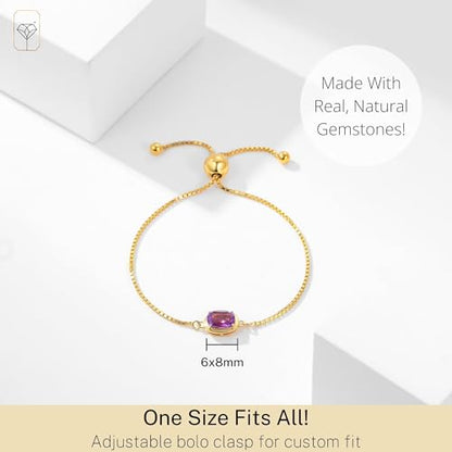 MAX + STONE 18K Gold Over Silver Gemstone Bracelets for Women | Hypoallergenic Birthstone Bracelet | Anti Tarnish Gold Plated Sterling Silver Bracelets for Women - color: Amethyst