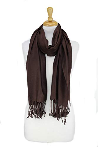 Luxurious Pashmina Feel Scarf & Shawl - Soft Solid Color Wrap for Weddings, Evening Dresses, Gifts - color: Dark Brown