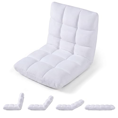 Giantex Folding Floor Chair with Back Support, 14 Adjustable Position, Padded Sleeper Bed, Couch Recliner, Gaming Video Chairs for Adults, Meditation, Living Room (White) - color: White, size: 26"x21"x21"