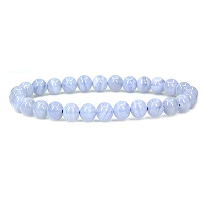 Angelstones Handmade Natural Healing Gemstone 6mm Round Beads Stretch Crystal Bracelet 7 Inch Unisex - color: Blue Lace Agate