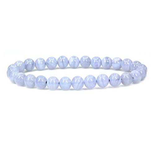 Angelstones Handmade Natural Healing Gemstone 6mm Round Beads Stretch Crystal Bracelet 7 Inch Unisex - color: Blue Lace Agate