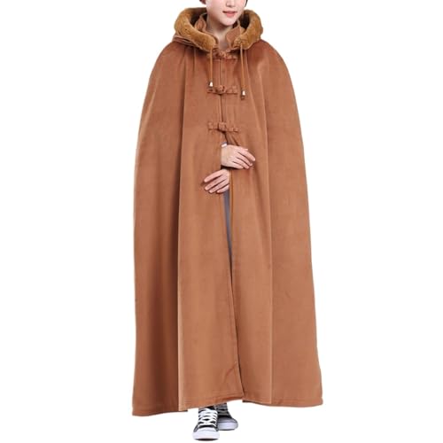 Meditation Buddhist Hooded Cloak Monk Outfit Oversize Bridal Wedding Winter Comfortable Warm Cape Poncho - color: Brown, size: X-Large