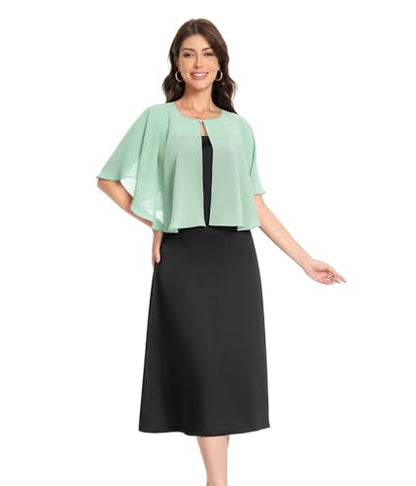 Baoqiya Capelets for women Chiffon Cape Soft Shawls and Wraps Wedding Capes 1920s flapper Cover Up - color: Mint
