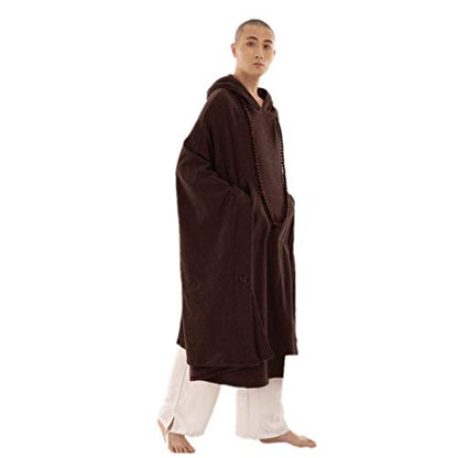 ZanYing Meditation Buddhist Hooded Cotton Cloak Winter Oversize Coat - color: Brown, size: Medium