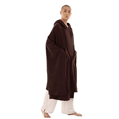 ZanYing Meditation Buddhist Hooded Cotton Cloak Winter Oversize Coat - color: Brown, size: XX-Large