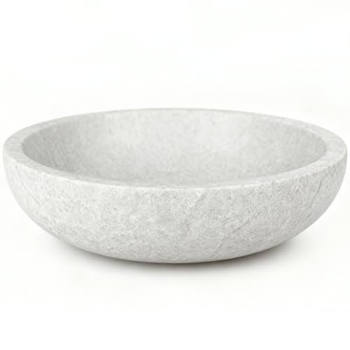 White Travertine Bowl, 7.8" Natural Stone Centerpiece for Minimalist Home Decor, Handmade Spa Style Fruit Bowl, Zen Meditation Bowl, Pure Tabletop Sculpture - color: White