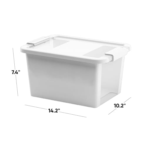 Curver Set of 4 VersaBox Plastic Organization and Storage Box with Secure Latching Lid, White - size: XS & Small