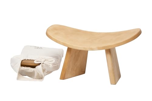 Meditation Bench IKUKO Original, Portable Version with Bag, Locally Handmade Wooden Kneeling Ergonomic Seiza Seat, Prana Yoga - 2 Colors, 3 Height Sizes - color: Natural, size: Standard Height (7 inches)