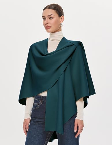 PULI Womens Large Cross Front Poncho Sweater Wrap Topper Knitted Elegant Shawls Cape for Fall Winter - color: Gift Box Emerald Green
