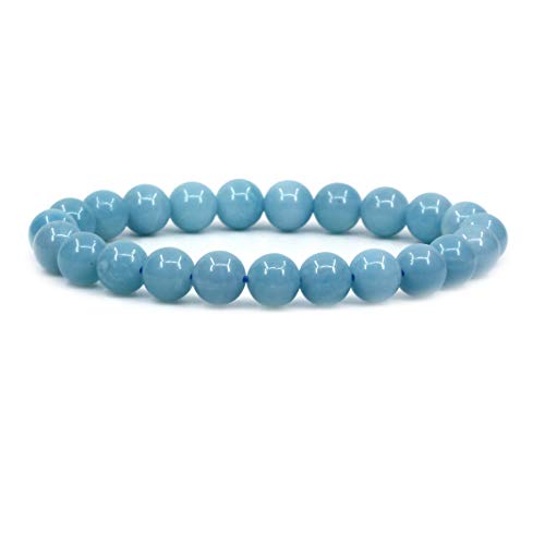Amandastone Natural Gemstone 8mm Round Beads Stretch Bracelet 7 Inch - color: Blue Amazonite