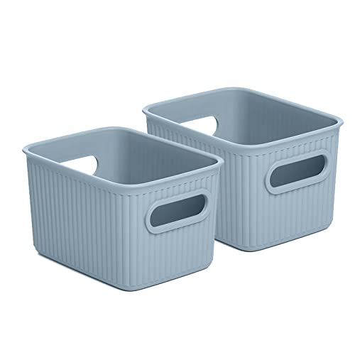 Superio Ribbed Collection - Decorative Plastic Basket Open Home Storage Bins Organizer, Small Blue (2 Pack) Container Boxes for Organizing Closet Storage Bins for Shelves Drawer Shelf 1.5 Liter - size: 2 Pack, style: Bin - Small (1.5 Liter)