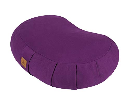 Crescent Zafu Meditation Pillow, D=17" W=11" H=5.5" Zabuton Yoga Bolster, Meditation Cushion, Floor Pouf Yoga Pillow Zippered Organic Cotton Cover Natural Buckwheat kneeling pillow - Large