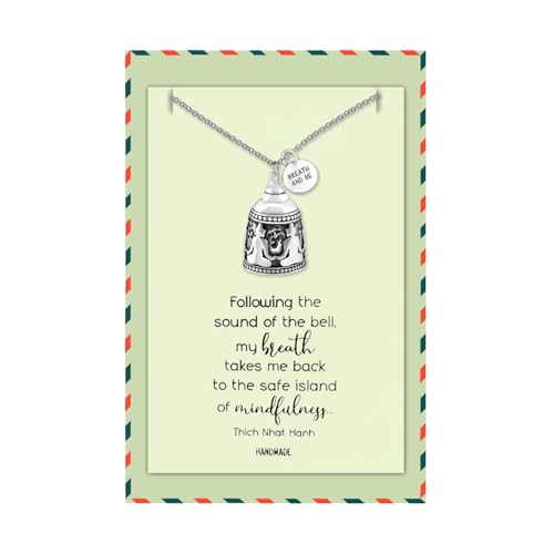 quan jewelry Handmade Buddha Bell Pendant Necklace, Yoga Jewelry Necklaces for Men and Women, Religious Meditation Necklace, Birthday, Graduation Gifts, Buddhist Charm with Inspirational Quote
