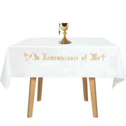 Large in Remembrance of Me Altar Frontal 88.2x52in Holy Communion Table Cloth Cover White Rectangle Communion Table Cloths for Church for Gatherings Baptism Ceremonies (Gold Embroidery) - color: Gold Embroidery