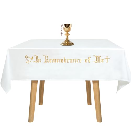 Large in Remembrance of Me Altar Frontal 88.2x52in Holy Communion Table Cloth Cover White Rectangle Communion Table Cloths for Church for Gatherings Baptism Ceremonies (Gold Embroidery) - color: Gold Embroidery