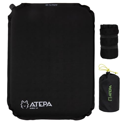 ATEPA Inflatable Seat Cushion, Compact Self-Inflating Seat Cushion for Stadium Airplane Air Travel Bleacher Camping, Blow Up Foam Seat Pad for Outdoor Sports Events Backpacking Hiking Sitting - color: 1 Pack Black, style: AeroLite