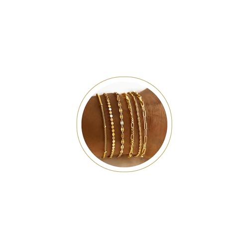 Tewiky Waterproof Gold Bracelets for Women Non Tarnish - Dainty Stack 14K Gold Plated/Sterling Silver Chain Bracelets Set Adjustable Trendy Jewelry for Women - style: Style C