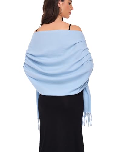 Pashmina Shawl and Wraps for Evening Dresses Resemble Cashmere Scarf for Women Wedding Winter Warm Shawls - color: Light Blue