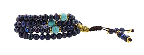 Mandala Crafts Buddhist Prayer Beads 108 Necklace Bracelet - Pearl Prayer Beads for Women - Tibetan Pearl Mala Beads 108 for Yoga Meditation - color: Black