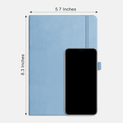 RETTACY Dotted Journal Notebook, 192 Pages, A5 Medium Size (5.7'' x 8.3''), Leather Hardcover, 100 GSM Thick Paper, for Journaling, Planning, Tracking (Light Blue) - color: Light Blue, style: Dotted