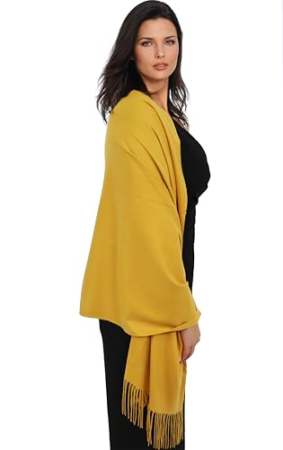 Ocomfly 100% Pashmina Scarf for Women - Premium Womens Scarves - Gift Boxed - Shawls or Wraps - Ultra Soft and Warm - color: Gold